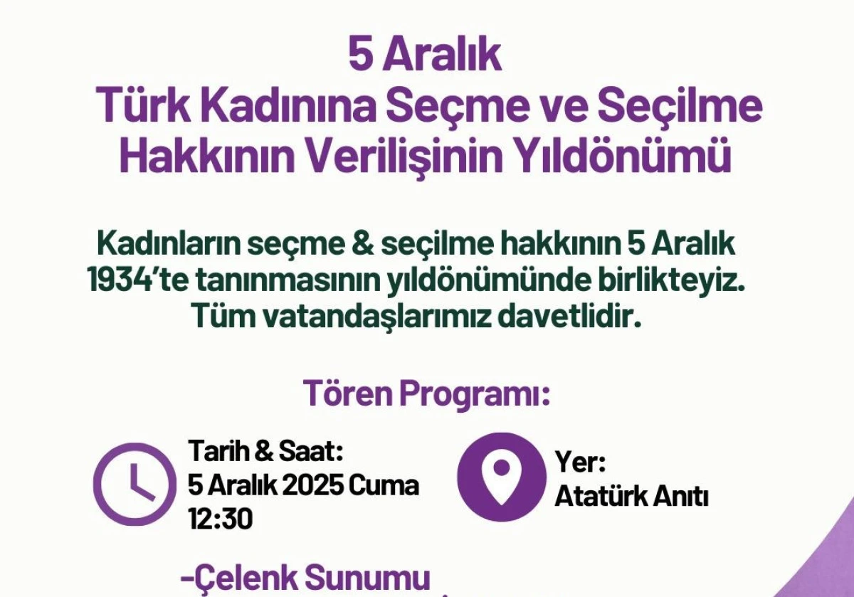 5 Aralık Türk Kadınına Seçme ve Seçilme Hakkının Yıldönümünde Birlikteyiz