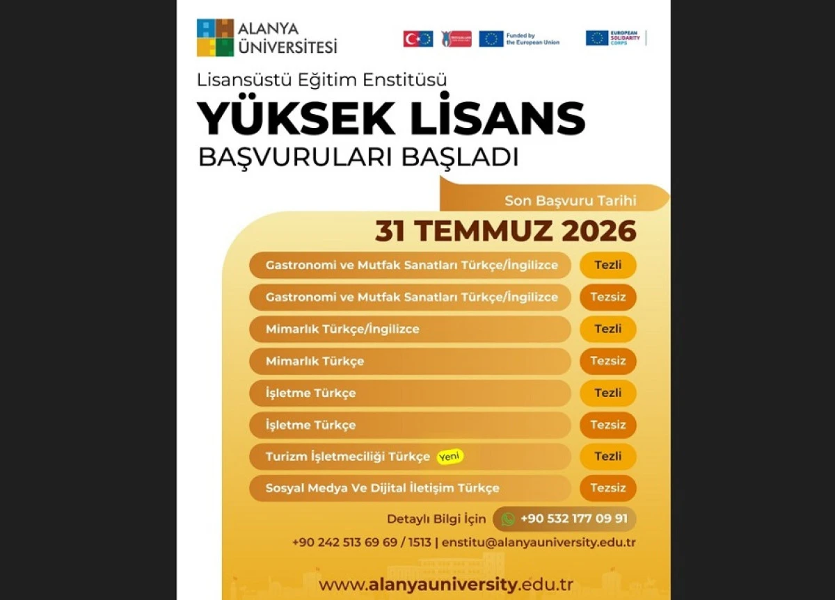Alanya &Uuml;niversitesi&rsquo;nde Y&uuml;ksek Lisans Başvuruları Başladı