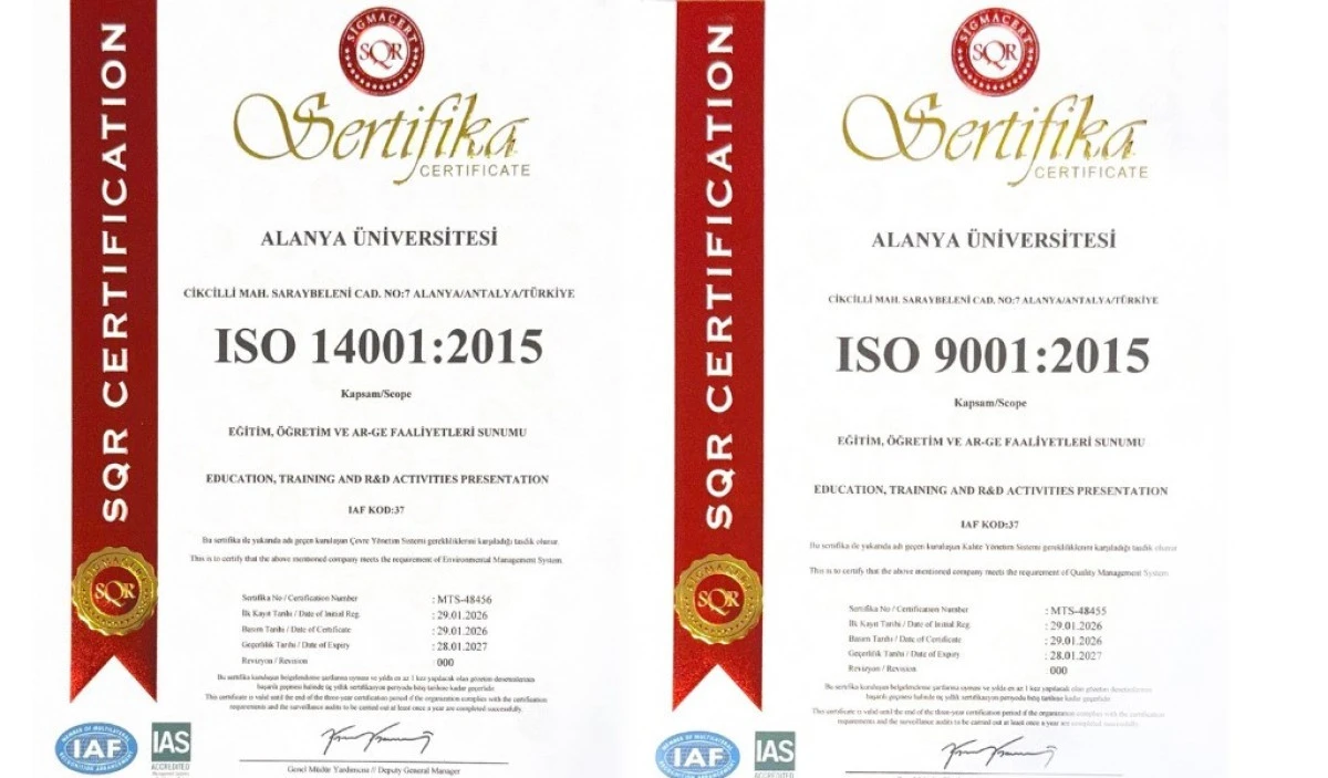 Alanya &Uuml;niversitesi&rsquo;ne 4 Ayrı ISO Belgesi Birden