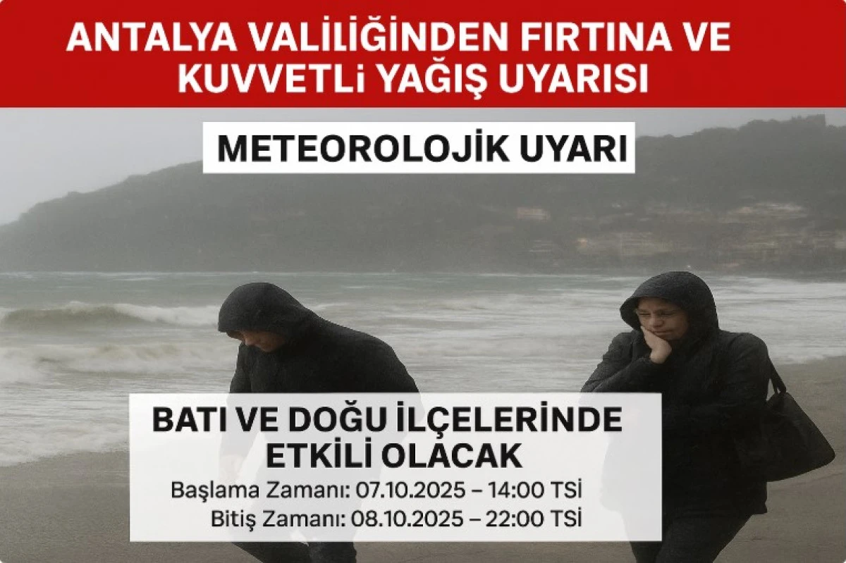 Antalya Valiliğinden Fırtına ve Kuvvetli Yağış Uyarısı