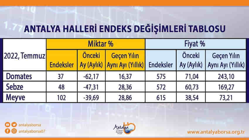 Antalya Ticaret Borsası Temmuz ayı hal endeksini açıkladı