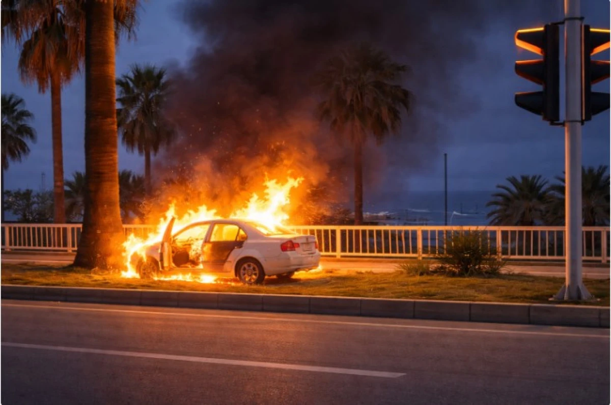 Avsallar&rsquo;da Kaza: Otomobil Alev Aldı
